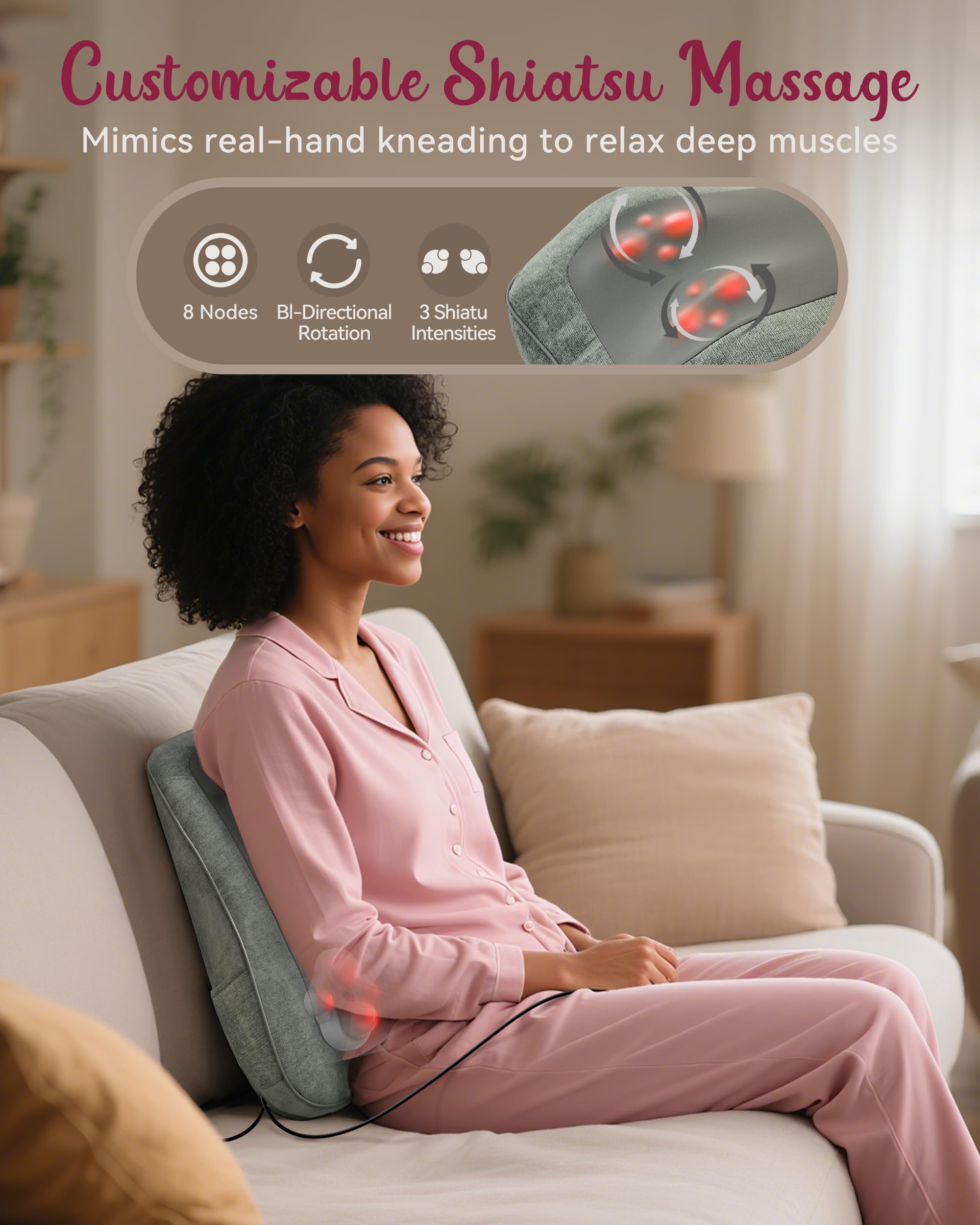 THERAZZAGGE massager with heat showcases three temperature settings for soothing warmth.
