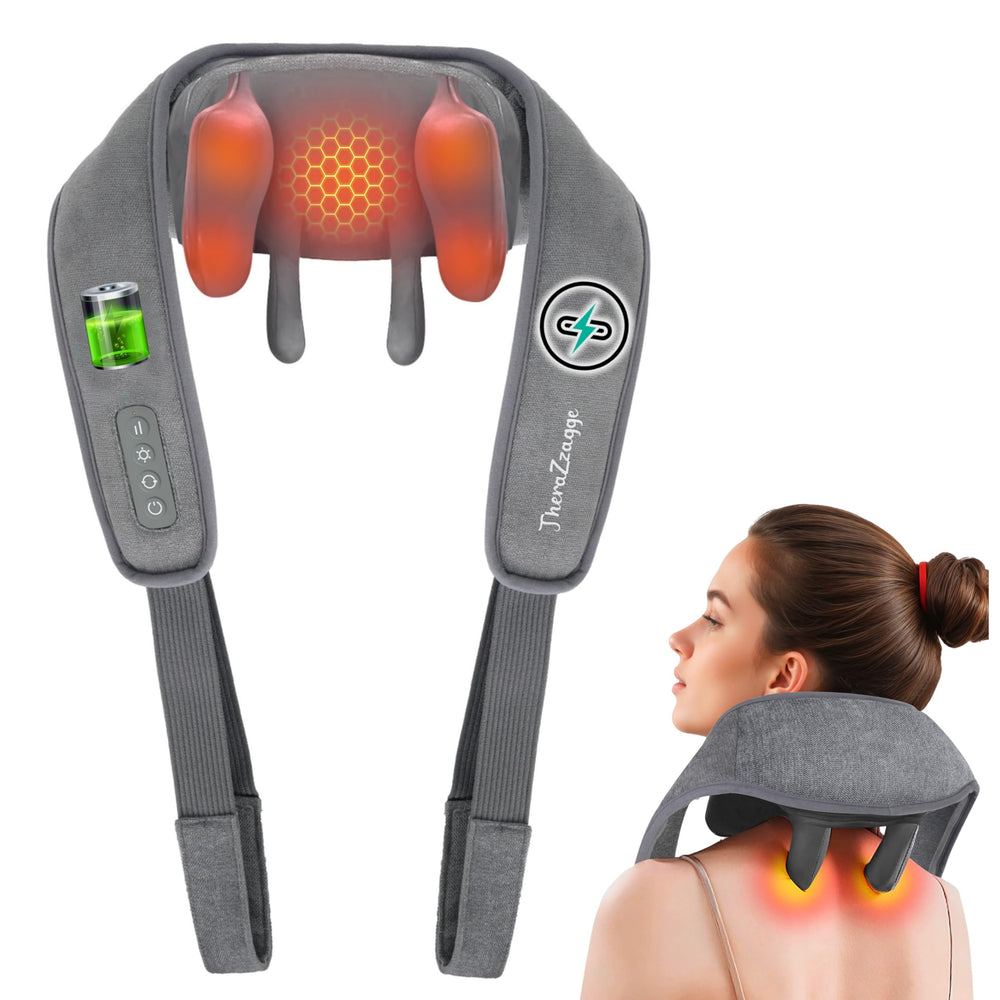 THERAZZAGGE cordless neck massager with heat delivers portable neck relief on the go.