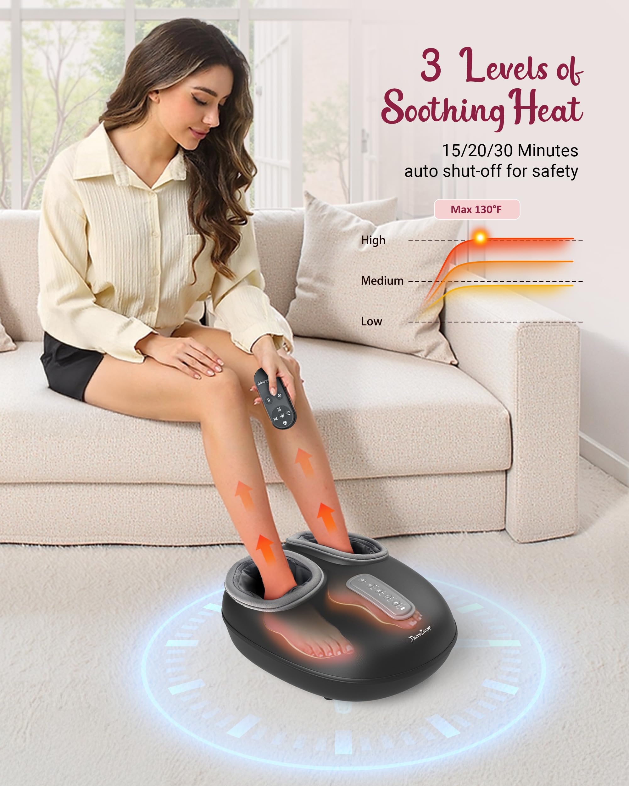 THERAZZAGGE deep kneading nodes deliver targeted foot relief.