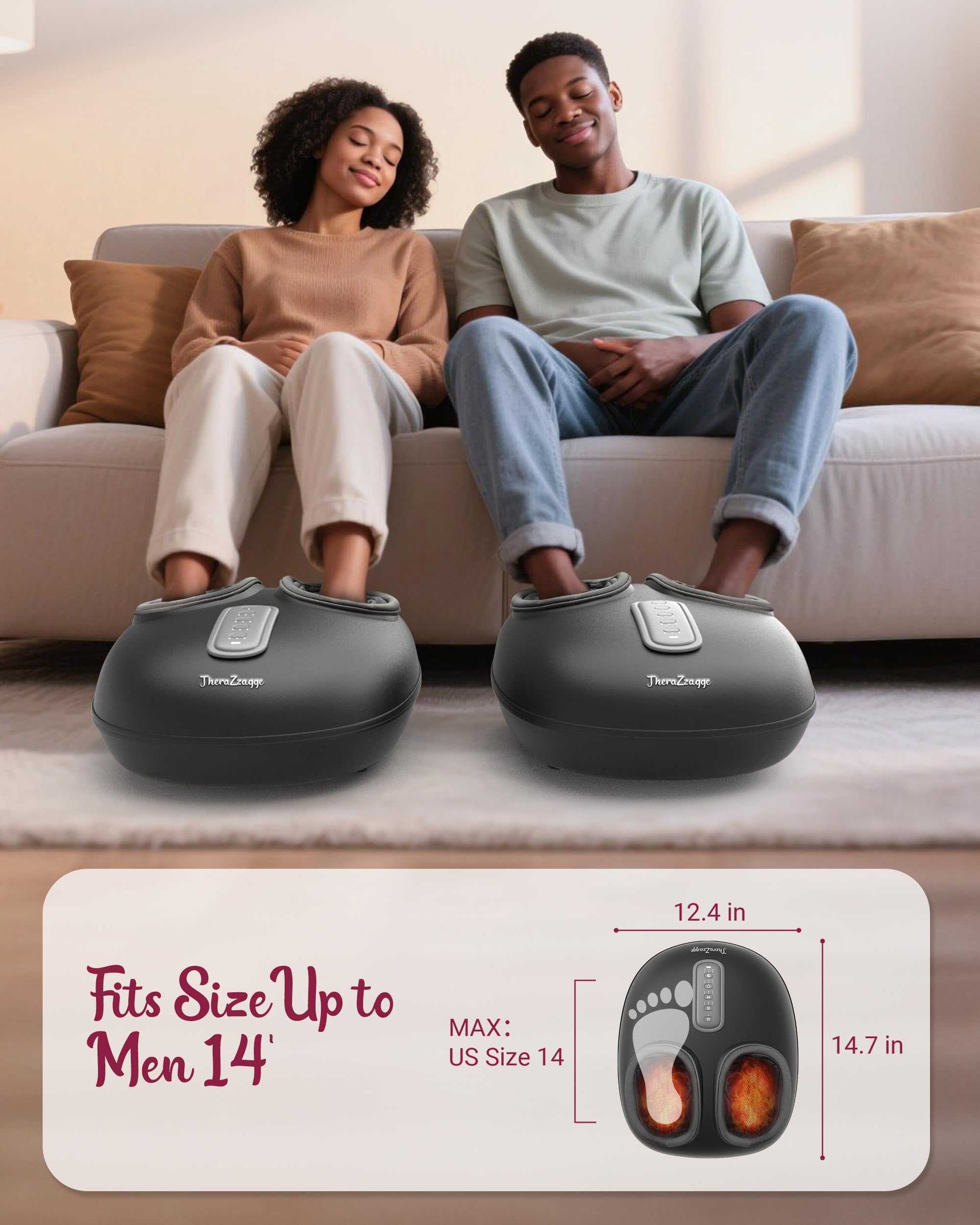 THERAZZAGGE fits up to men's size 14 feet.