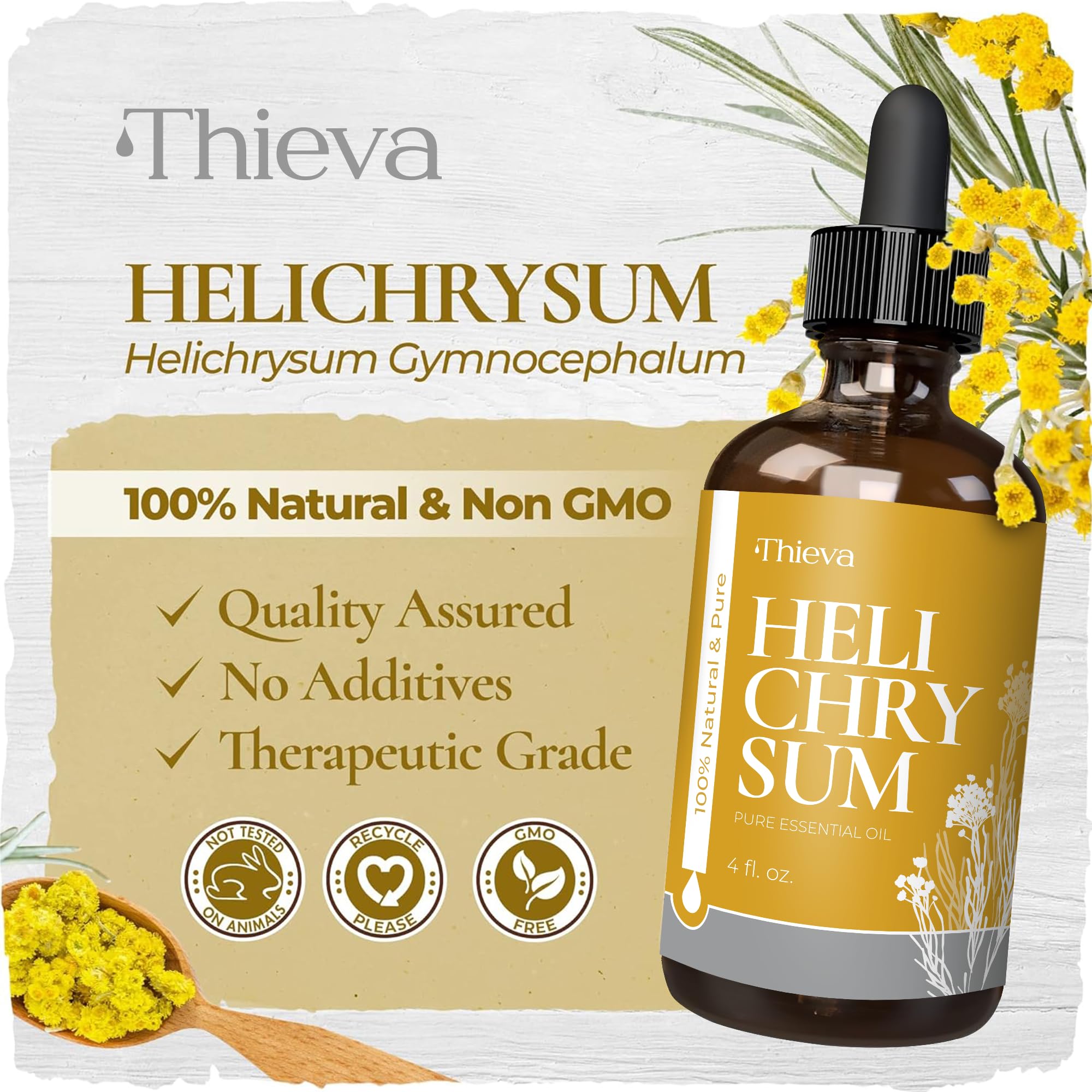 THIEVA Helichrysum oil diffuser aroma releasing a bright, energizing scent for focus.