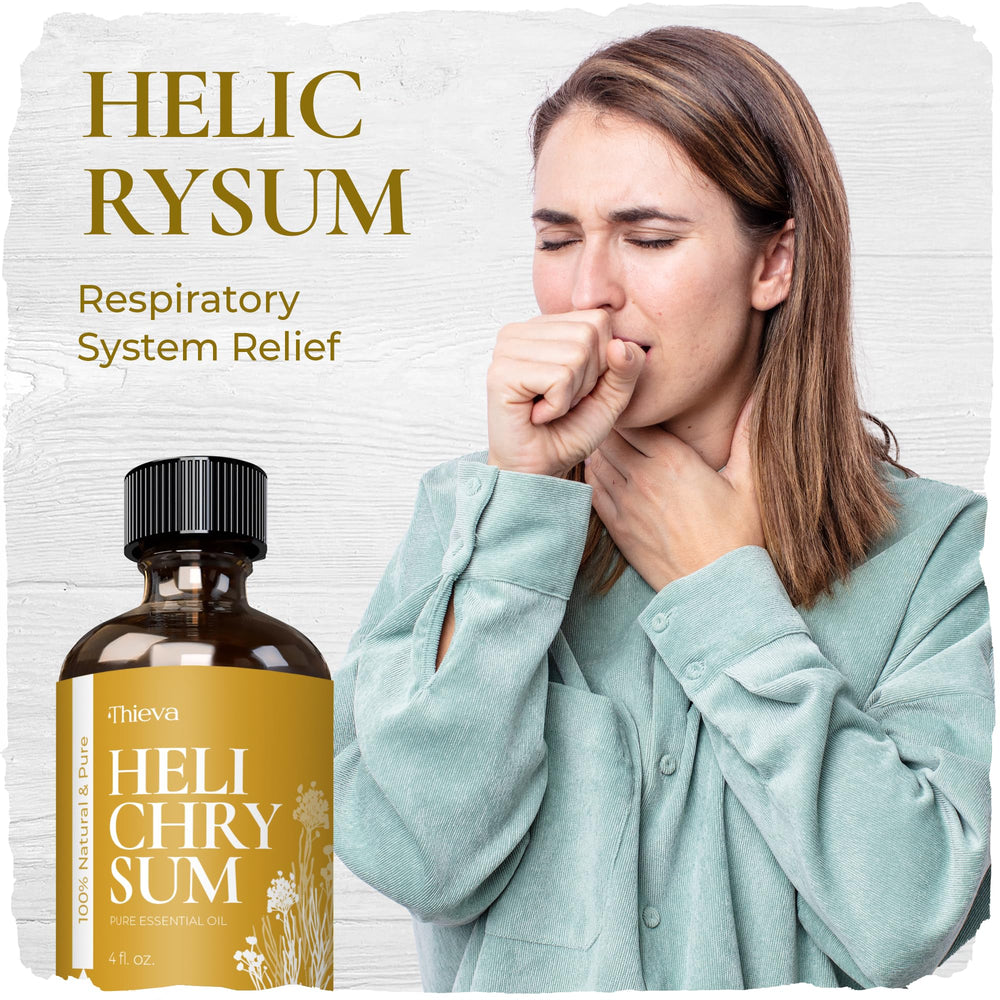 THIEVA Helichrysum oil massage-therapy supports cooling relief and sensory relaxation.