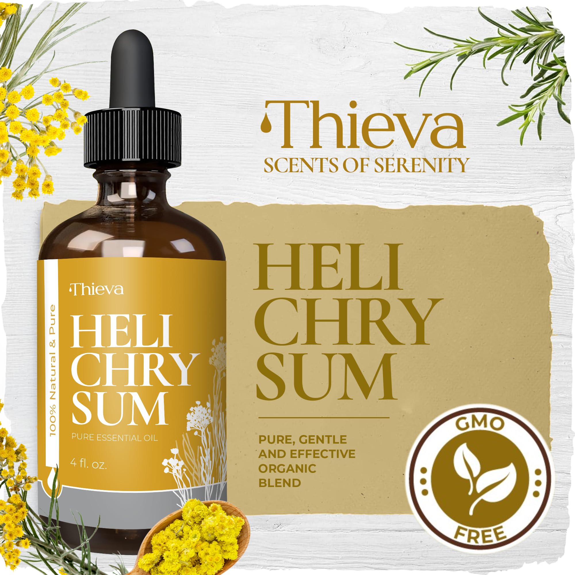THIEVA Helichrysum oil skin-care-blend blends with carriers for soothing skin care.