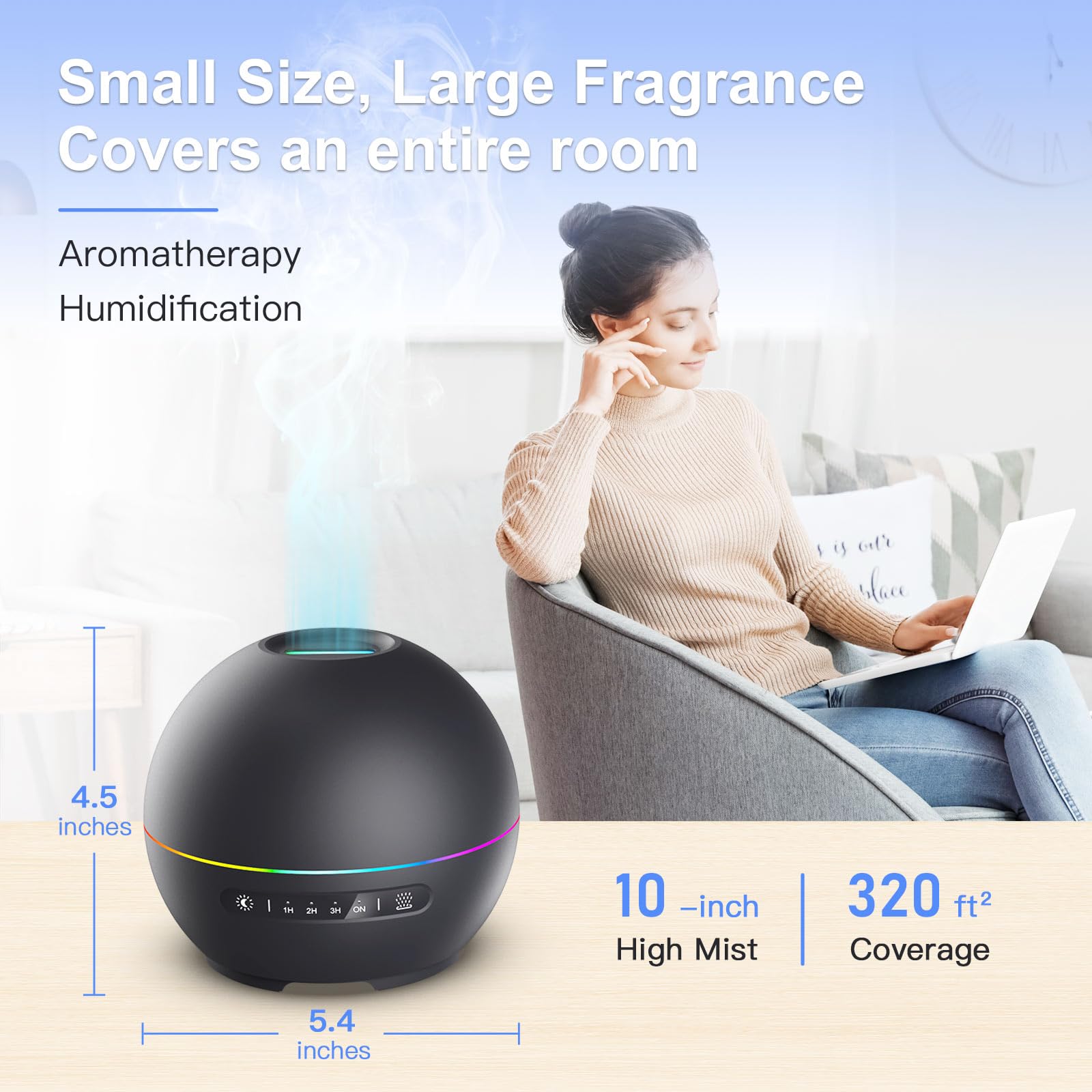 THIMONES 200ml diffuser side view with ambient light creates a cozy glow.