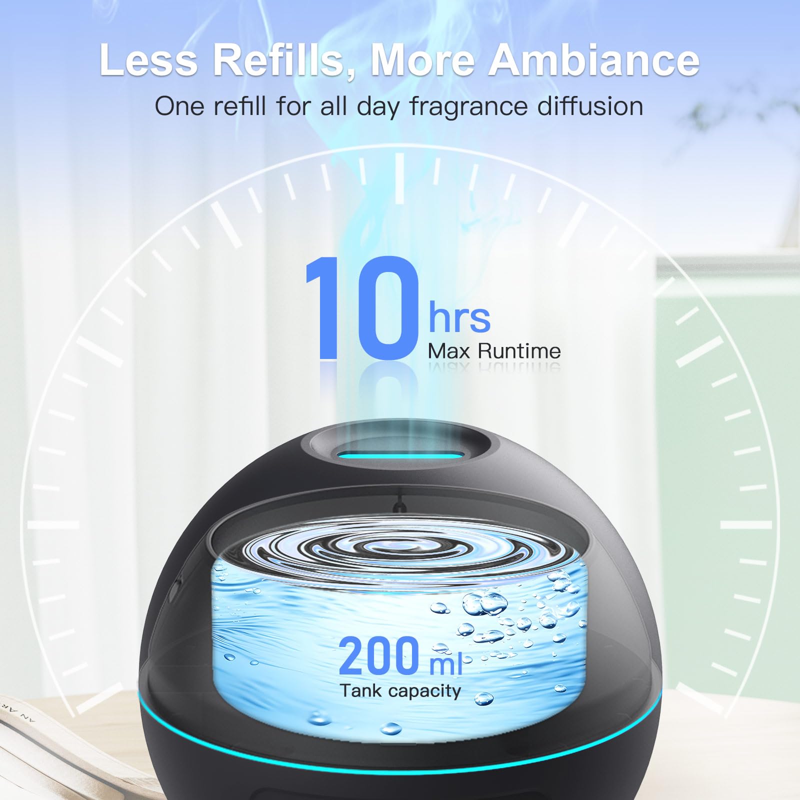 THIMONES 200ml diffuser top control panel enables easy timer adjustments.