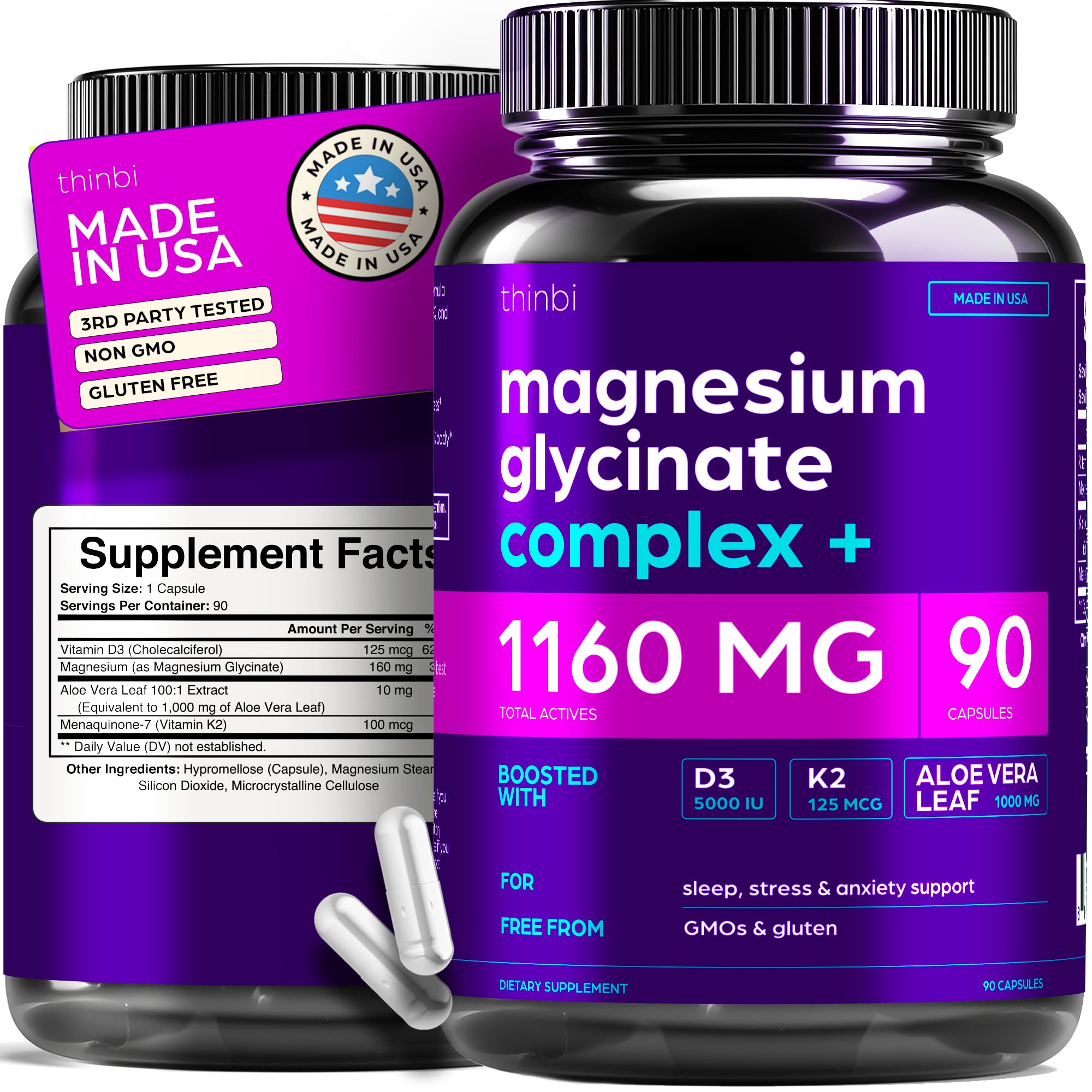 Thinbi Magnesium Glycinate bottle shows high absorption potential for daily use
