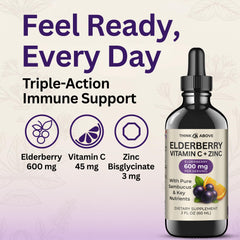 Think Above Elderberry Drops dropper releasing precise dosage for simple use.