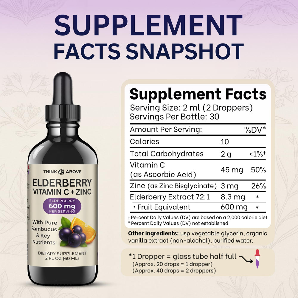 Think Above Elderberry Drops travel-friendly bottle ideal for on-the-go routines.