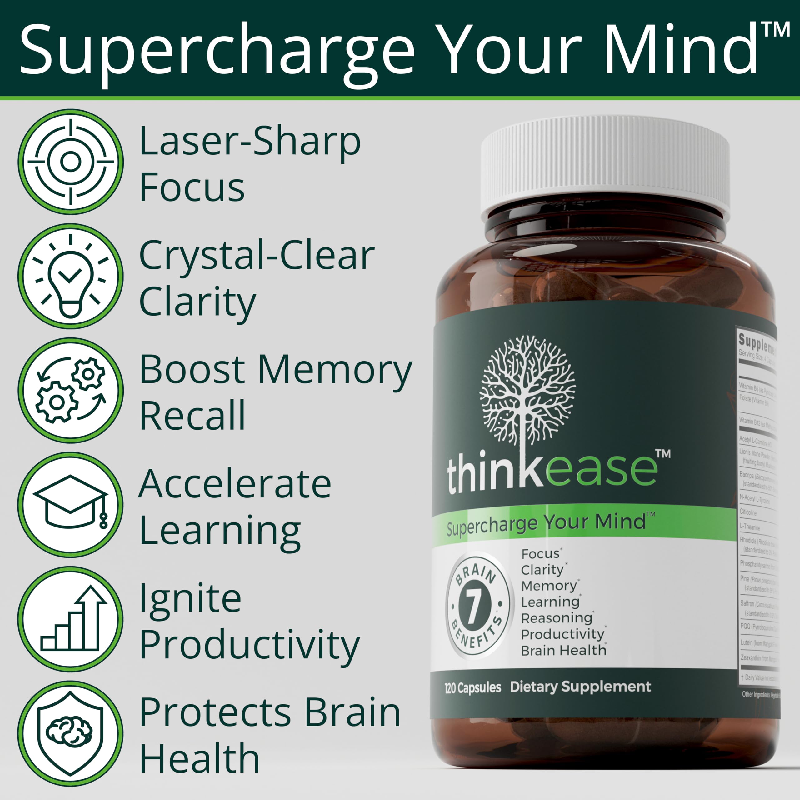 ThinkEase bottle label close-up highlighting clean ingredients.