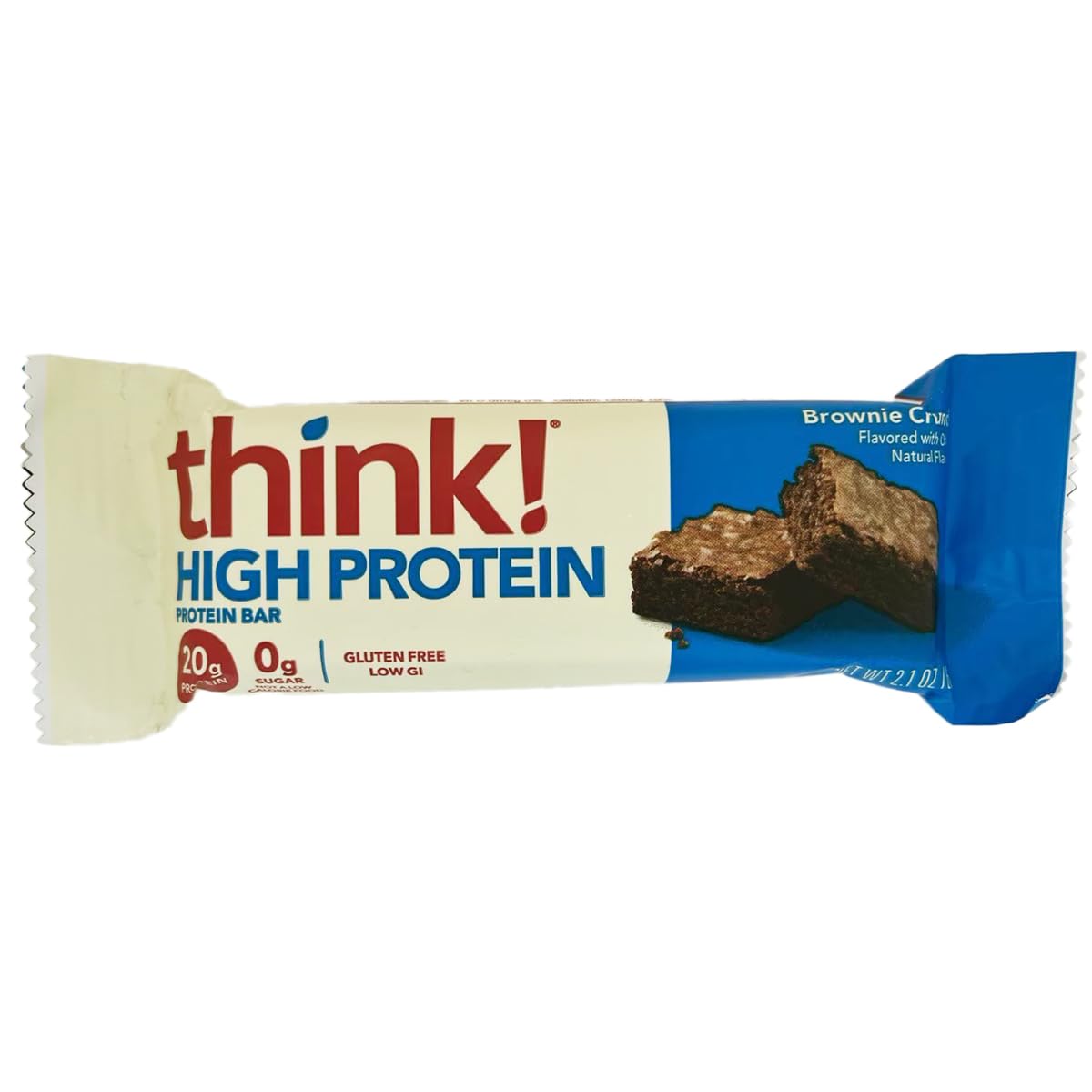 ThinkThin Brownie Crunch bar nutrition image—protein-focused snack for active lifestyles.