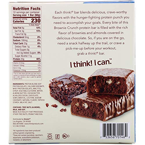 thinkThin protein bars nutrition panel notes gluten-free and sugar-free