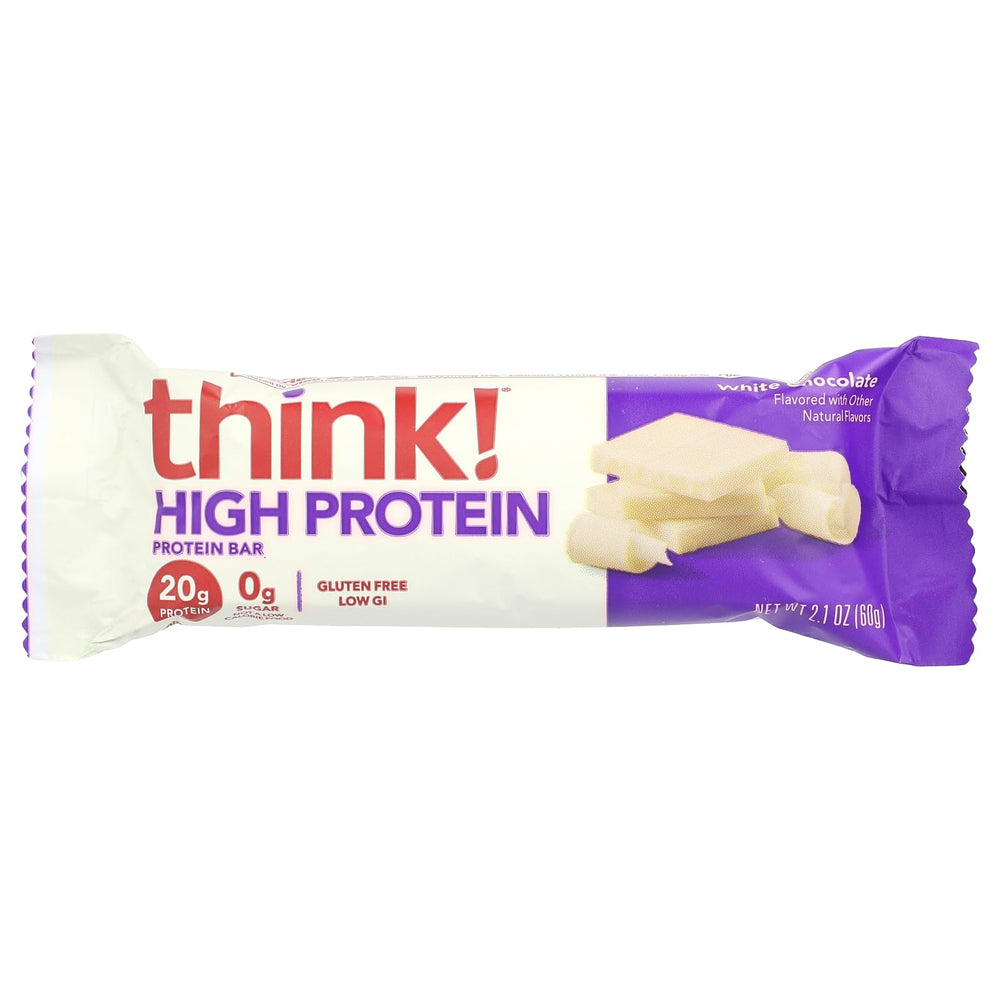 thinkThin white chocolate bar close-up shows creamy texture and protein
