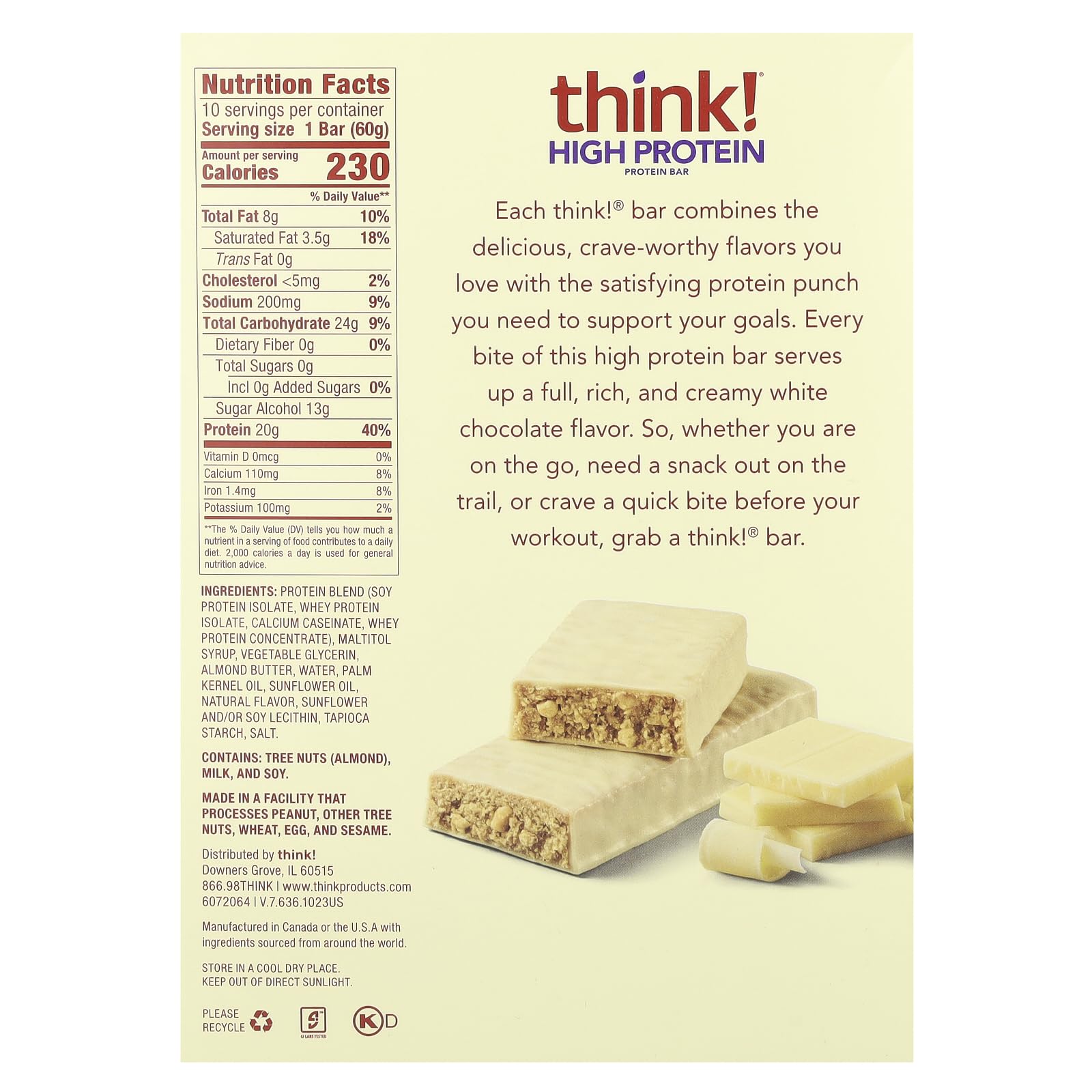thinkThin white chocolate bar on-the-go ideal for quick workout snack