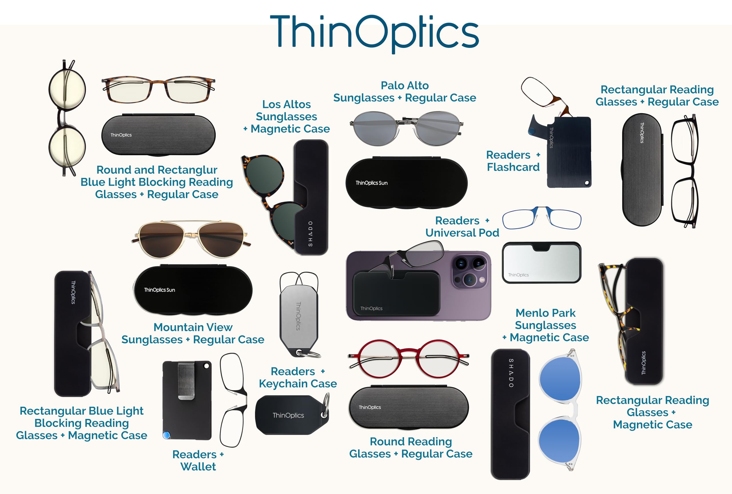 ThinOptics magnification options 1.0 to 2.5 suit various reading needs.