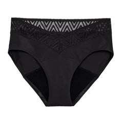 THINX comfort-stretch hip huggers in black lace, secure day-long protection during your period