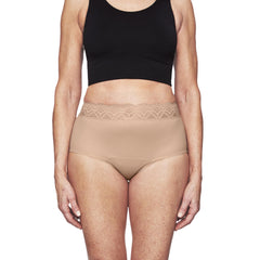 Thinx For All Leaks hi-waist underwear side profile showing flexible fit.