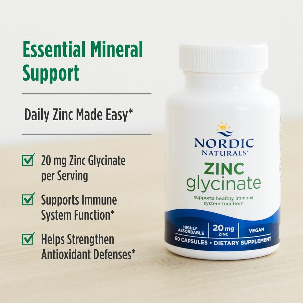 Third-party testing badge near Nordic Naturals Zinc Glycinate bottle.