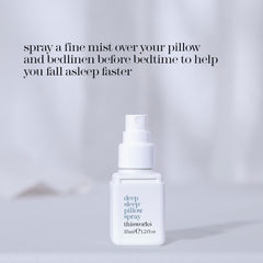 THISWORKS Deep Sleep Pillow Spray on bed linen creates a serene sleep-ready atmosphere.
