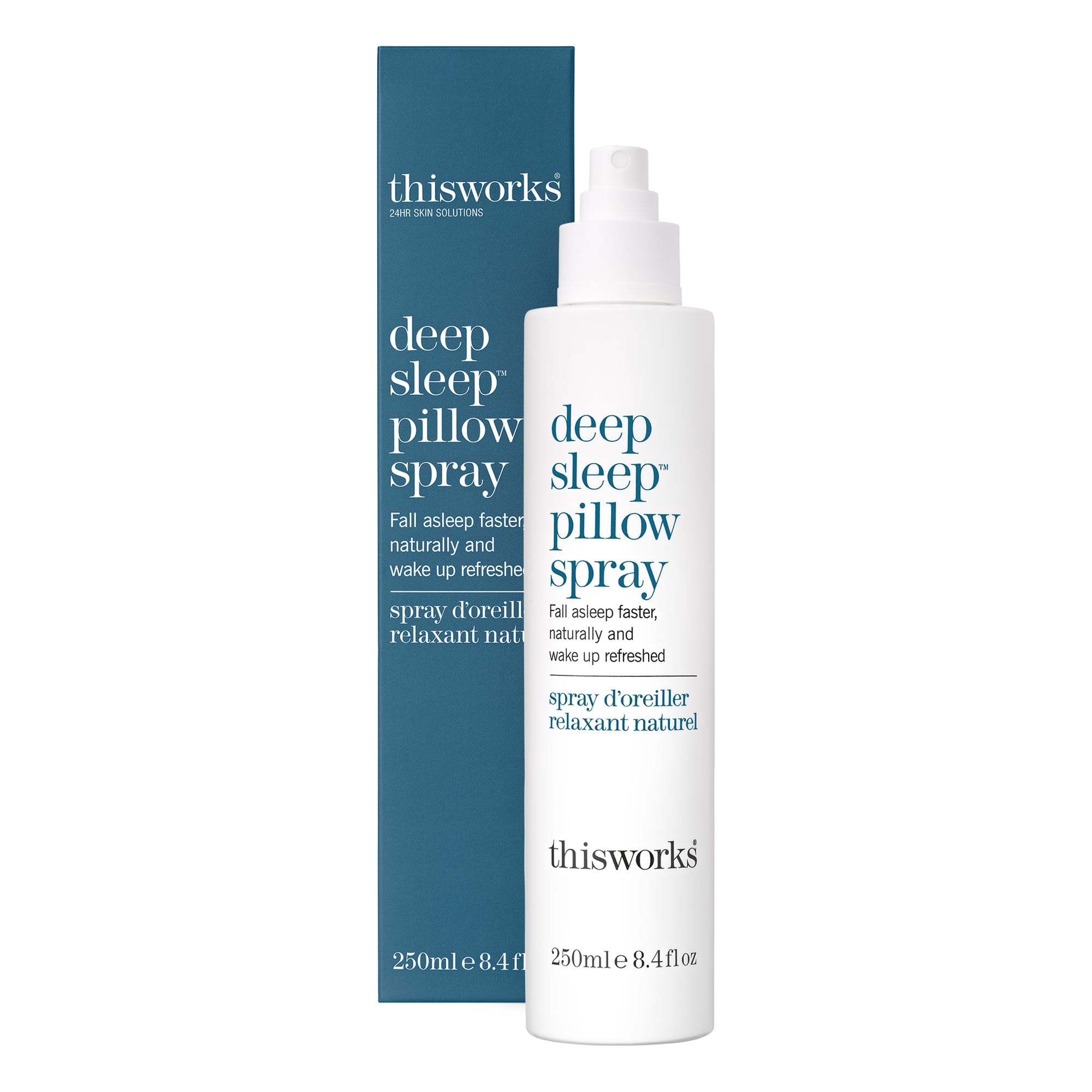 THISWORKS Deep Sleep Pillow Spray bottle on a nightstand for bedtime relaxation