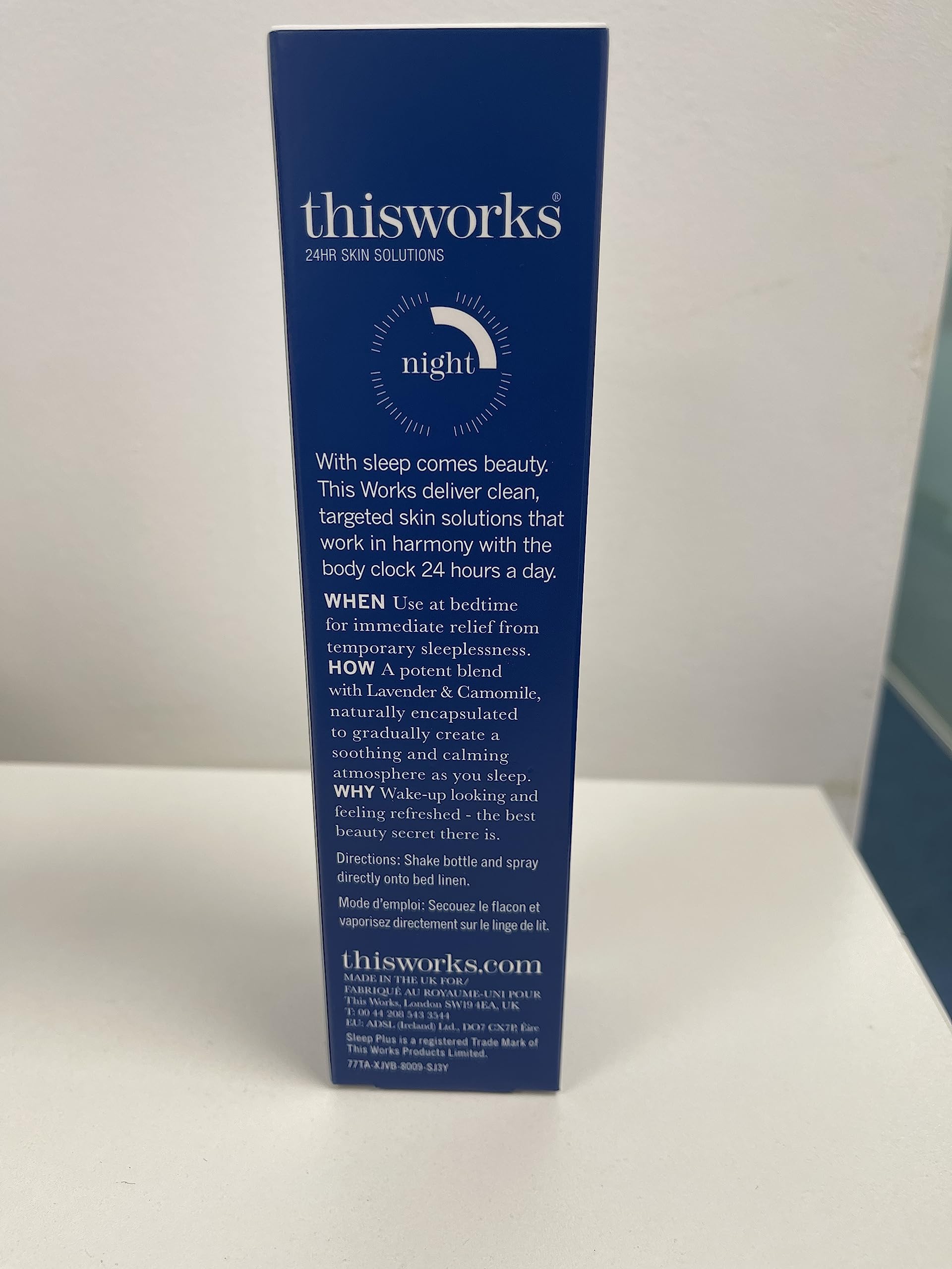 THISWORKS Sleep Plus Pillow Spray ingredients label highlights essential oils