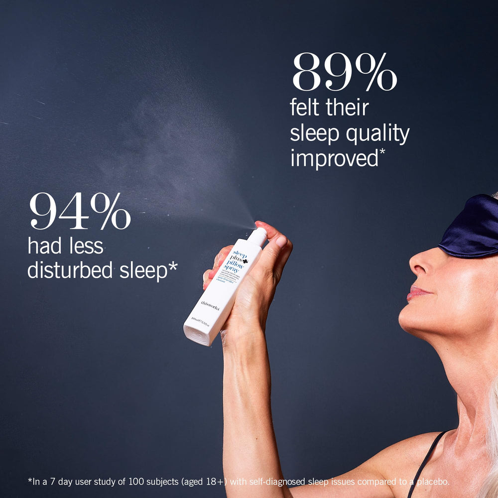 This Works Sleep Plus Pillow Spray on pillow creates a calm ambience for bedtime.