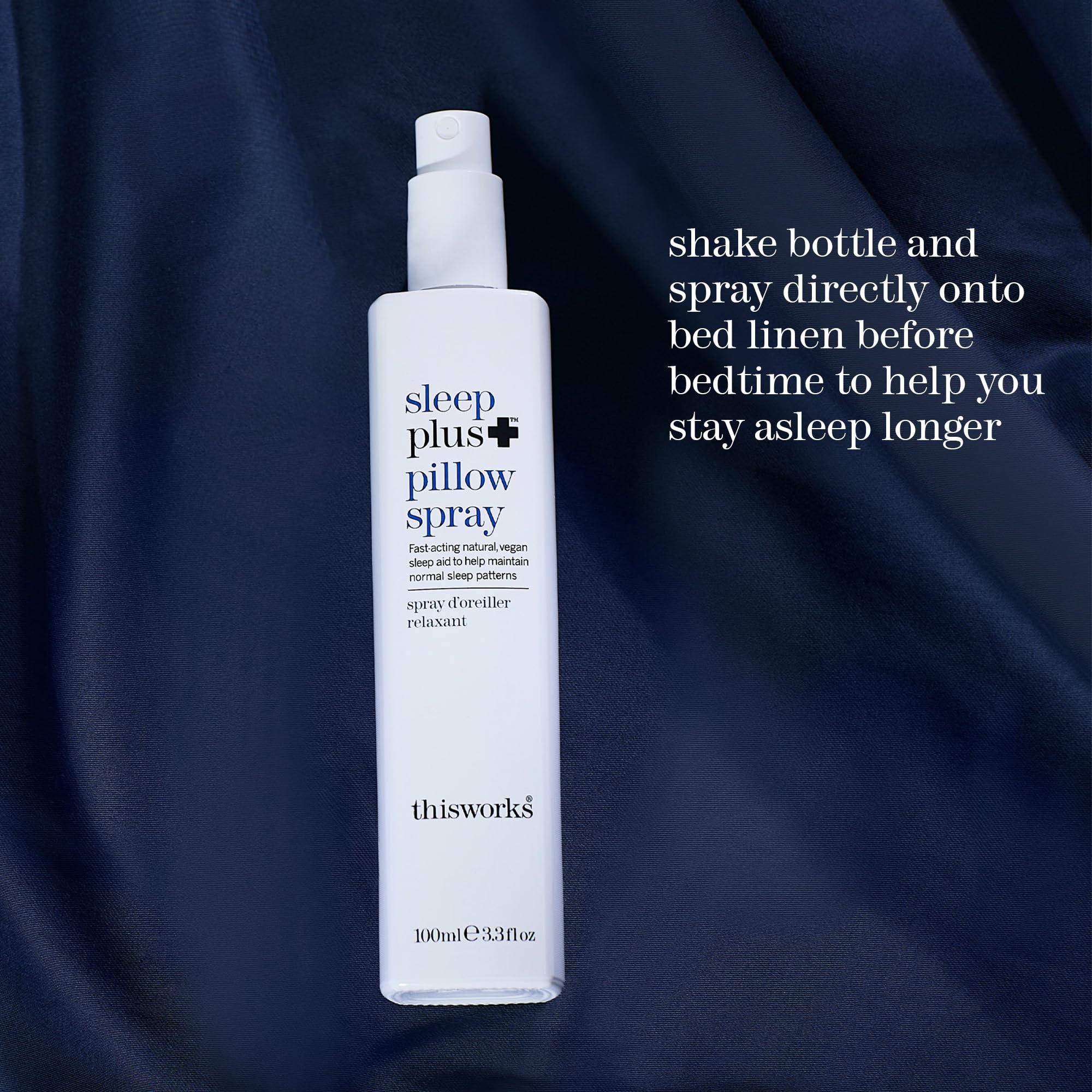 THISWORKS Sleep Plus Pillow Spray on pajamas invites relaxing aroma