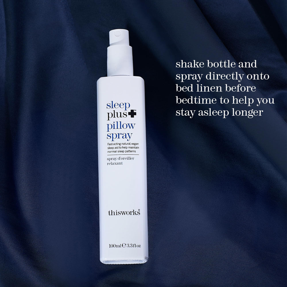 THISWORKS Sleep Plus Pillow Spray on pajamas invites relaxing aroma