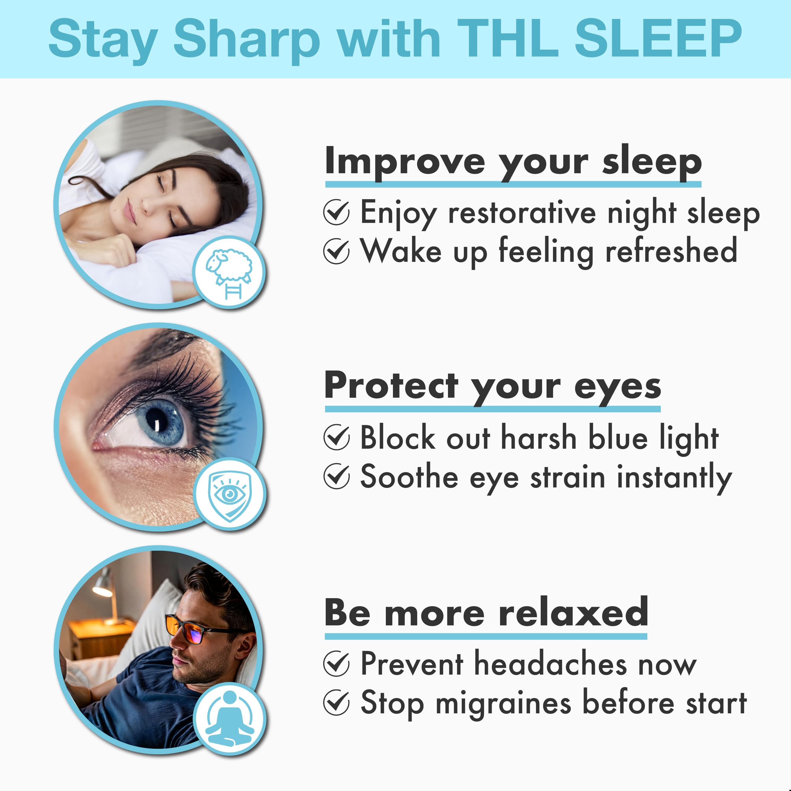 THL SLEEP hand polished acetate frame offers comfort and durability