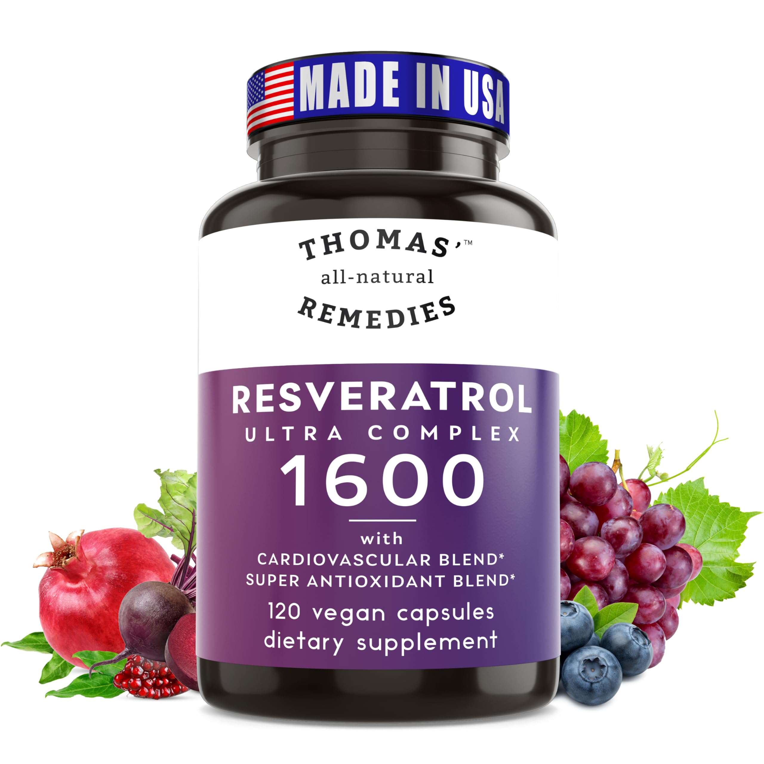 Thomas' Remedies Resveratrol bottle for daily antioxidant support