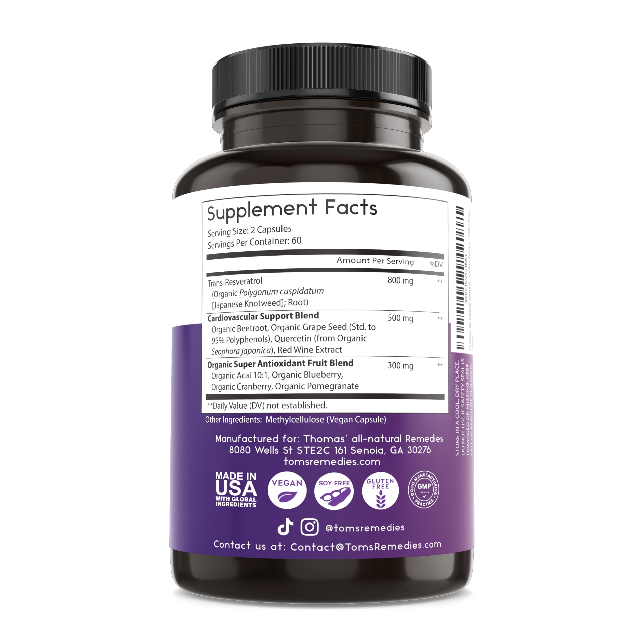 Thomas' Remedies vegan and non-GMO label for a clean supplement choice