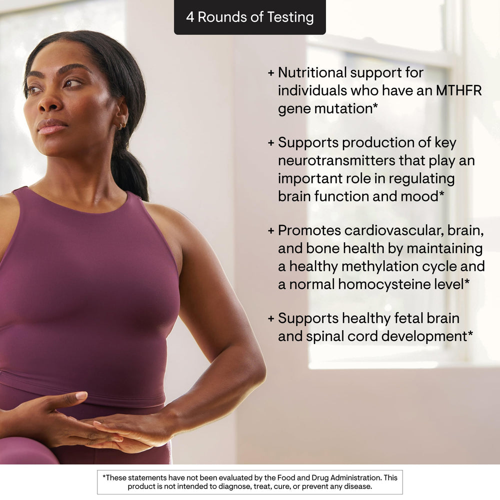 Bottle label detail with 60 servings for consistent methylation support.