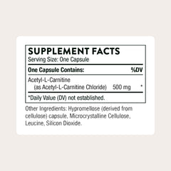 THORNE Acetyl-L-Carnitine 500 mg capsules close-up for nerve comfort use