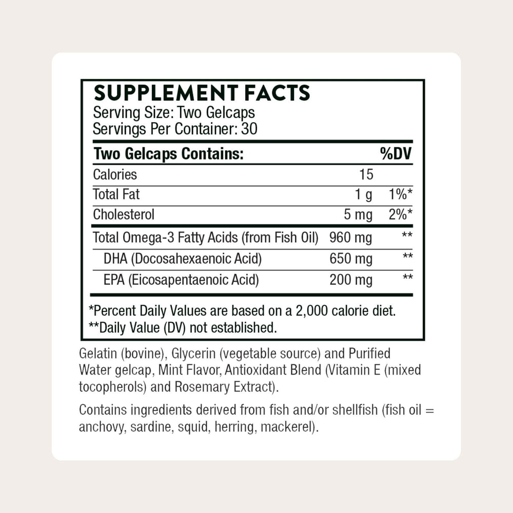 THORNE Advanced DHA gelcaps being poured, convenient daily brain support.