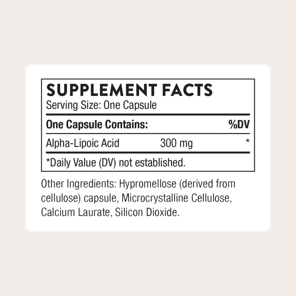 Thorne Alpha-Lipoic Acid capsules close-up highlighting easy daily antioxidant support.