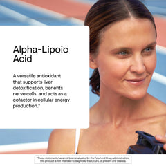 Thorne Alpha-Lipoic Acid label close-up emphasizing 300 mg dosage.