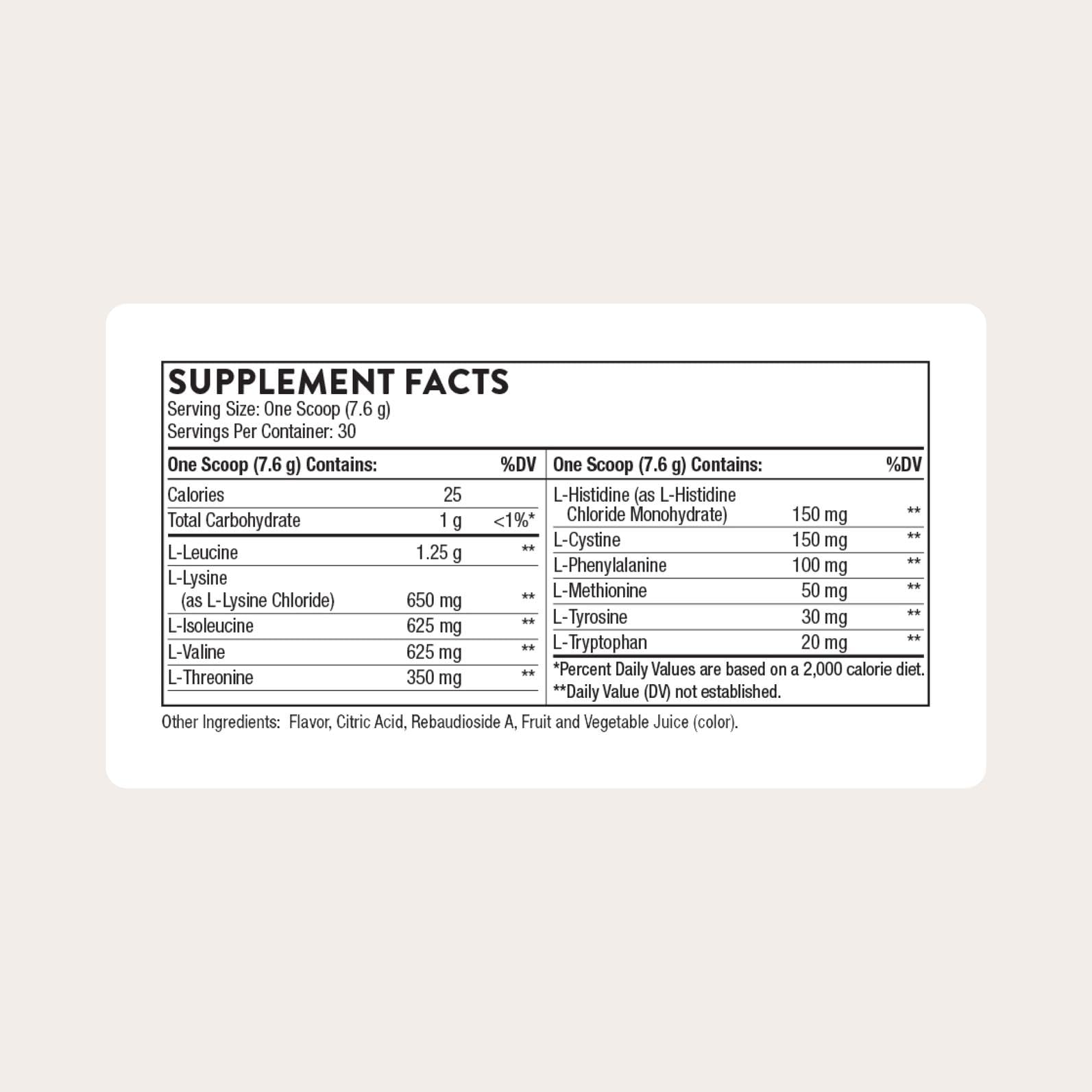 Thorne Amino Complex berry scoop illustrates precise serving for recovery and performance.