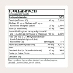 THORNE B-Complex #6 bottle back view highlights active vitamin forms for efficient absorption
