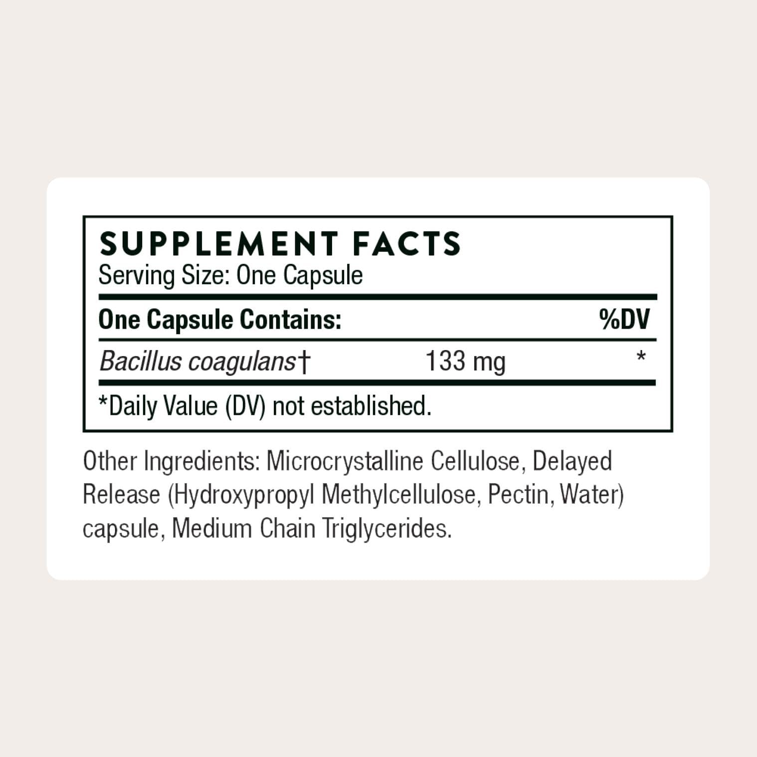 THORNE Bacillus Coagulans Probiotic capsules closeup for convenient daily use