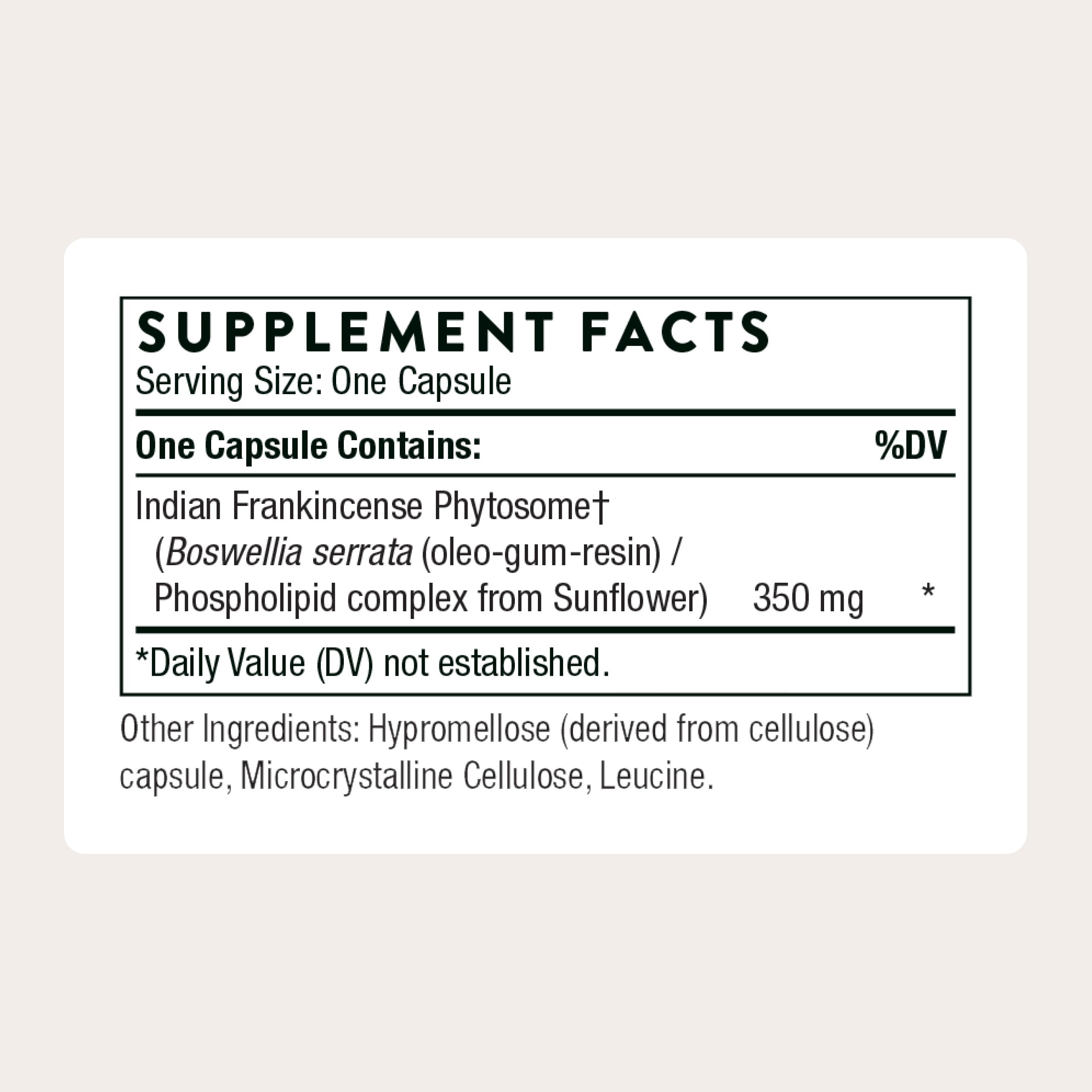 THORNE Boswellia Phytosome capsules neatly displayed, showcasing enhanced absorption potential for balanced inflammatory responses.
