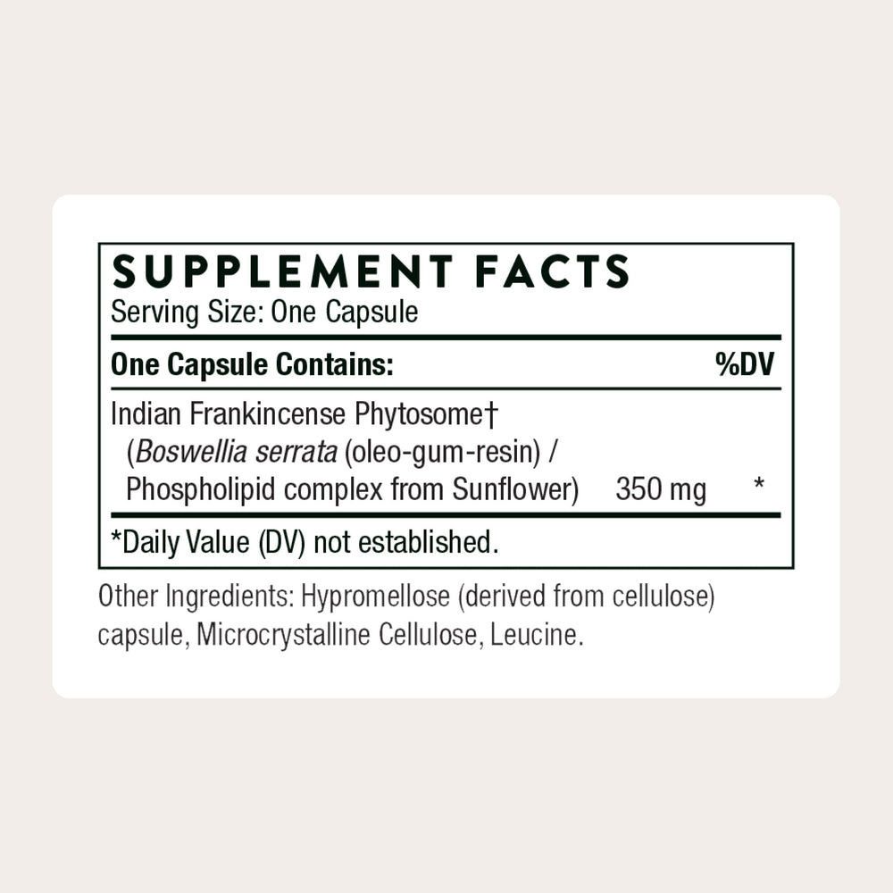 THORNE Boswellia Phytosome capsules neatly displayed, showcasing enhanced absorption potential for balanced inflammatory responses.
