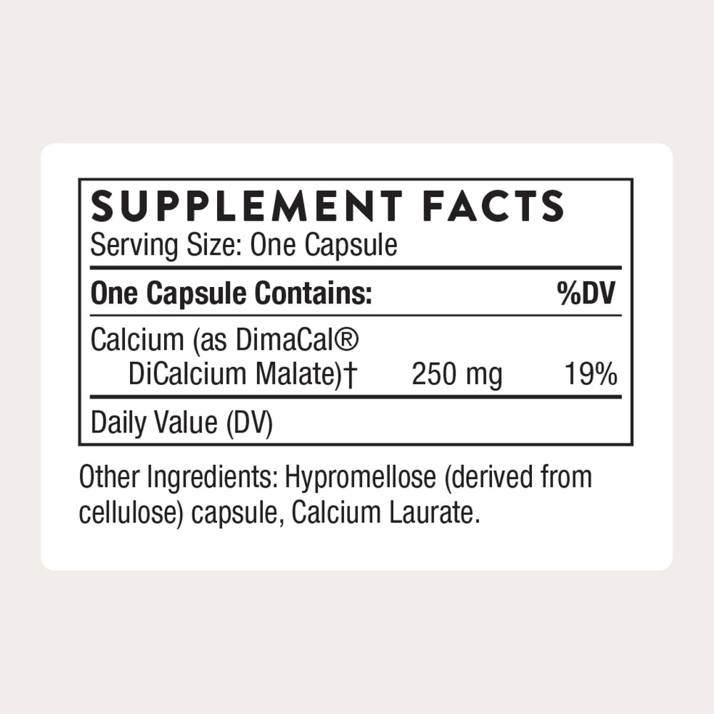 THORNE Calcium capsules closeup showing chelated minerals.