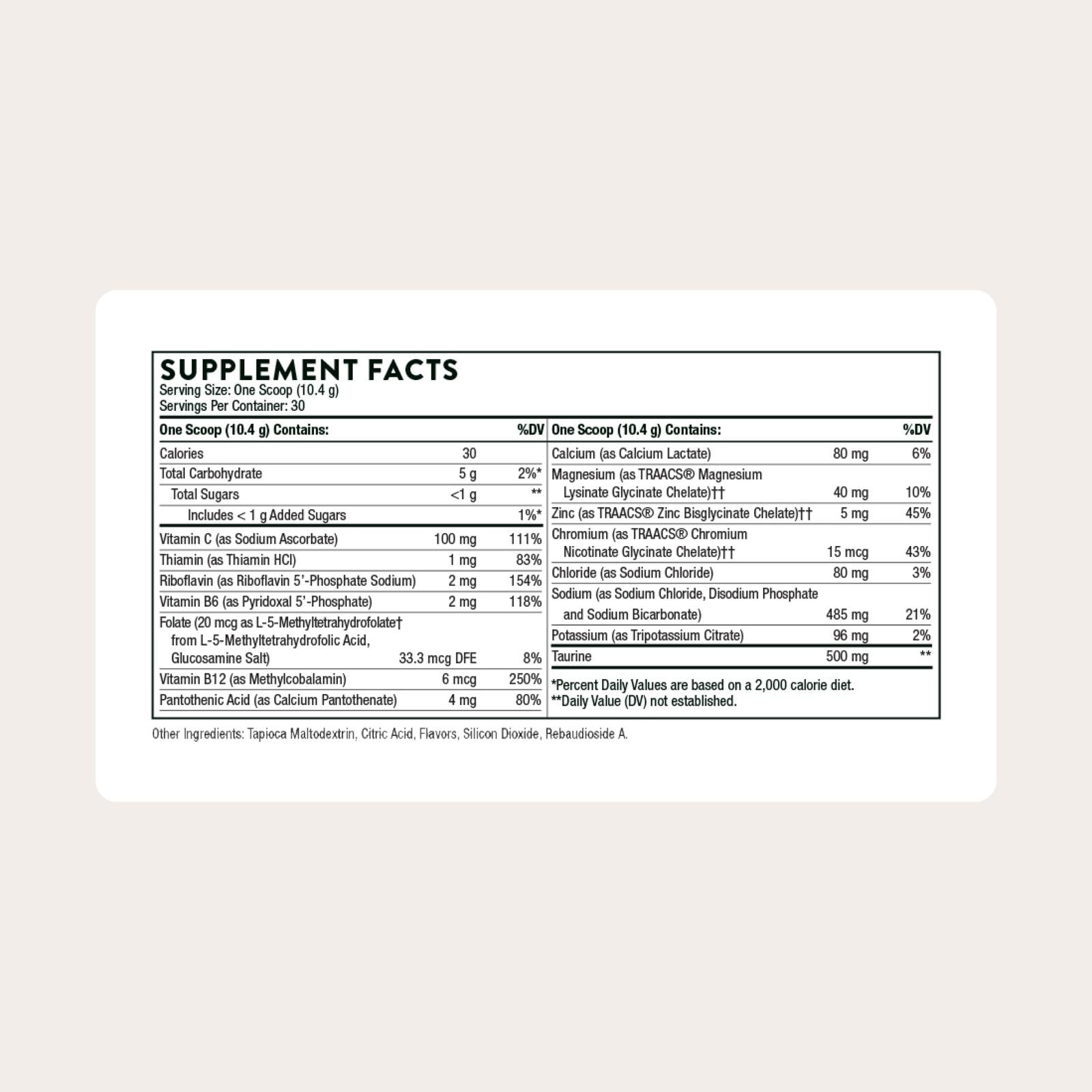 THORNE Catalyte label closeup emphasizing no artificial sweeteners in the formula.