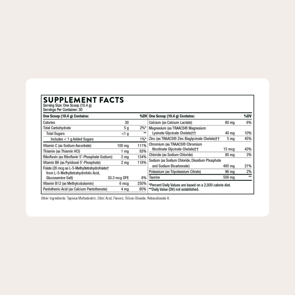 THORNE Catalyte label closeup emphasizing no artificial sweeteners in the formula.