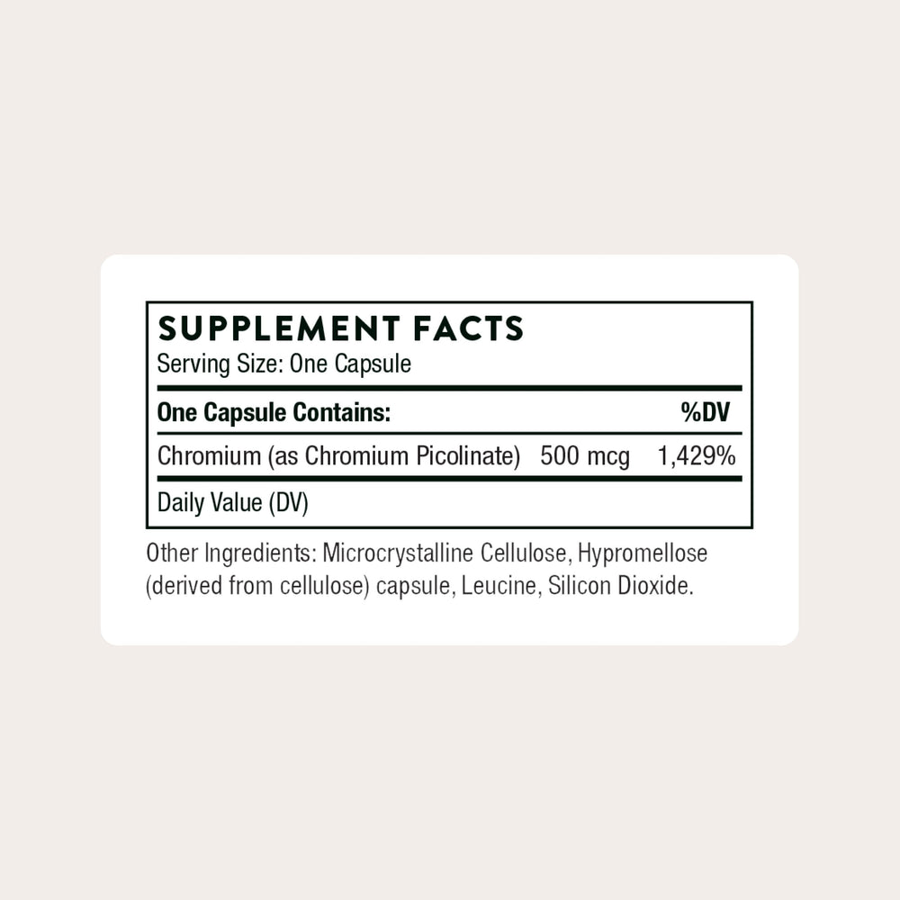 THORNE Chromium Picolinate capsules neatly lined for convenient intake.