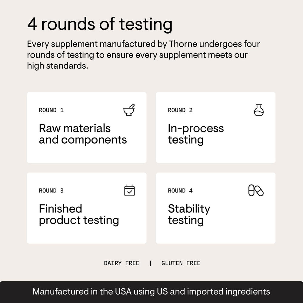 Lab testing seal on THORNE CoQ10 label signaling quality control