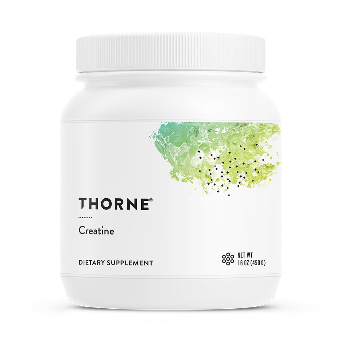THORNE Creatine micronized powder bottle close-up for workouts