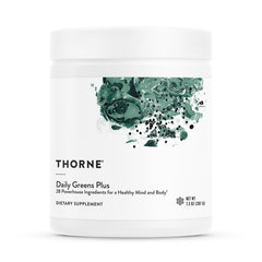Thorne Daily Greens Plus front bottle for daily nutrition on the go.