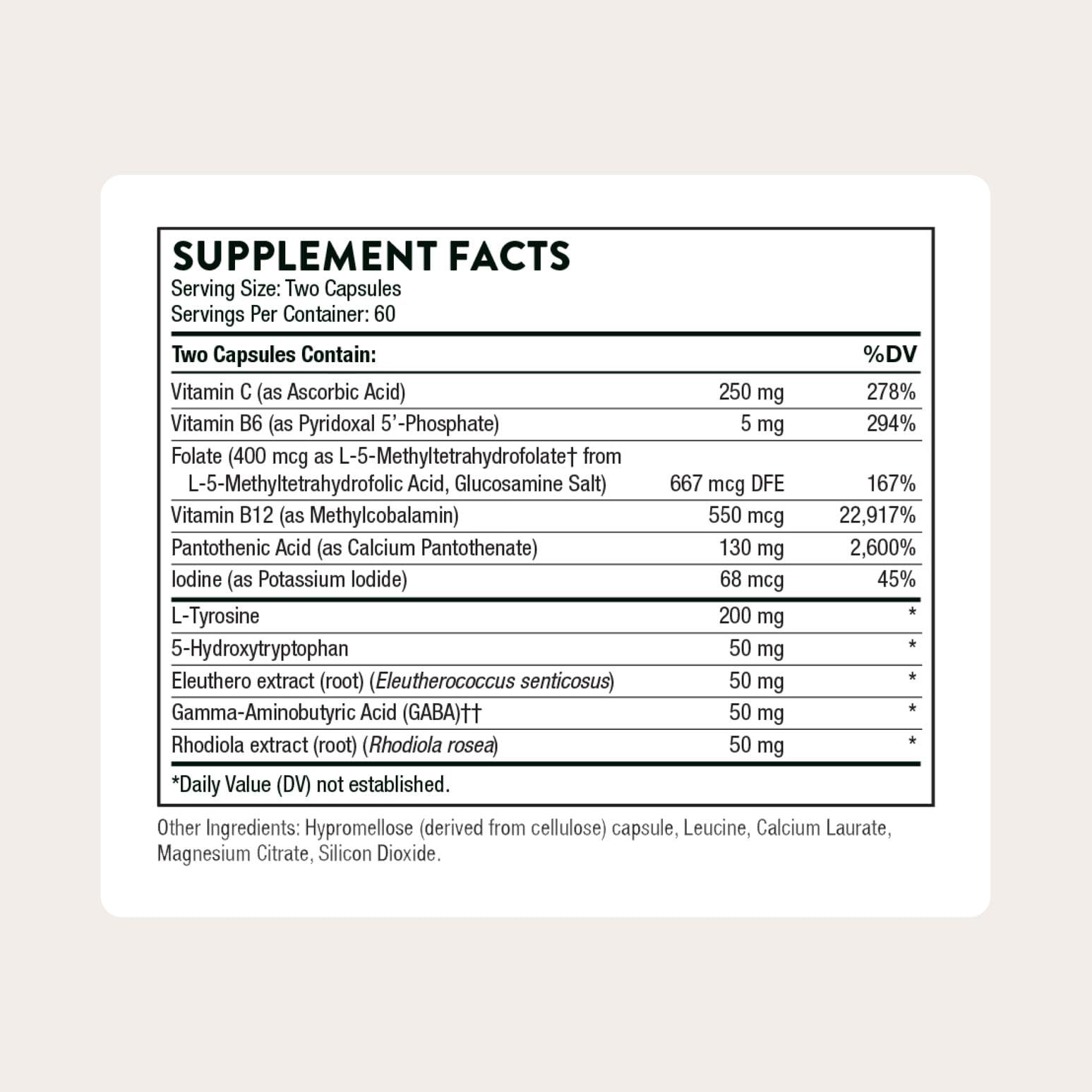 Close-up of THORNE Emotion Balance capsules for easy daily stress support.