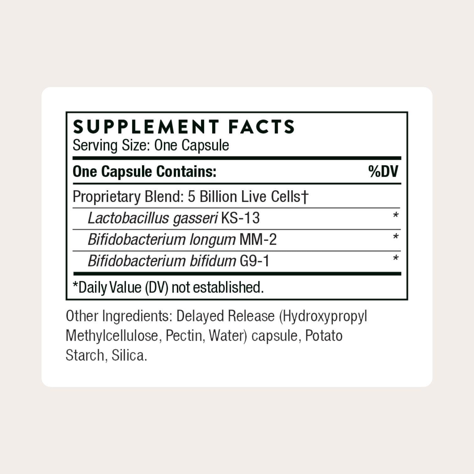 FloraMend Prime capsules close-up showing shelf-stable 5B CFUs.