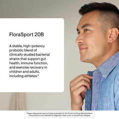 THORNE FloraSport 20B label close-up highlighting 20B CFUs and stability.